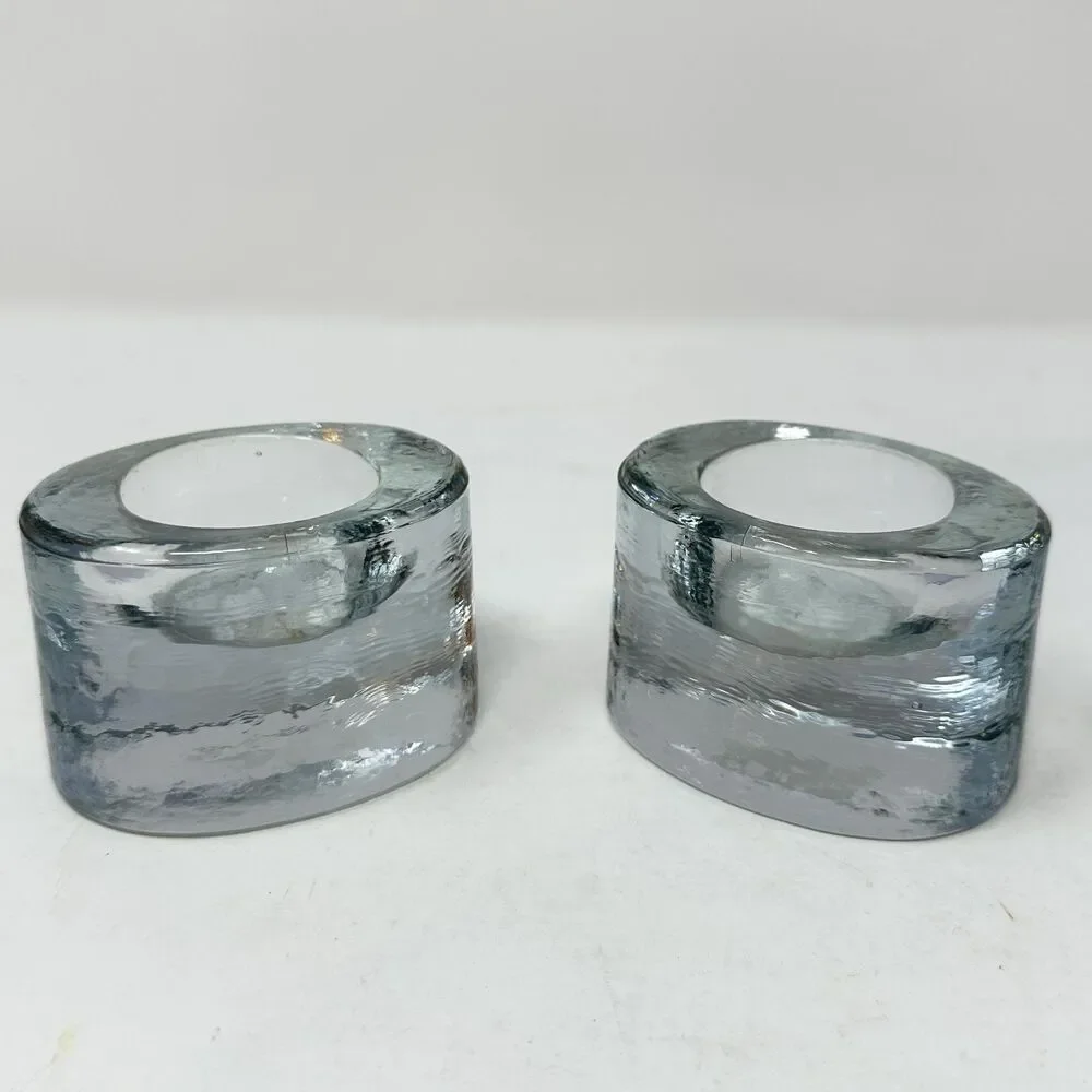 Vintage Crate & Barrel Ice Block Tealight Holders Textured Oval Glass - Thailand